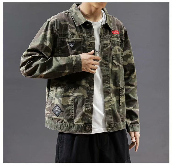 Elevate Your Style with Our Men's Fashion Camouflage Polo Collar Jacket