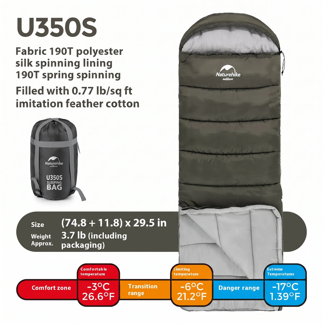 Hooded Envelope Winter Camping Sleeping Bag