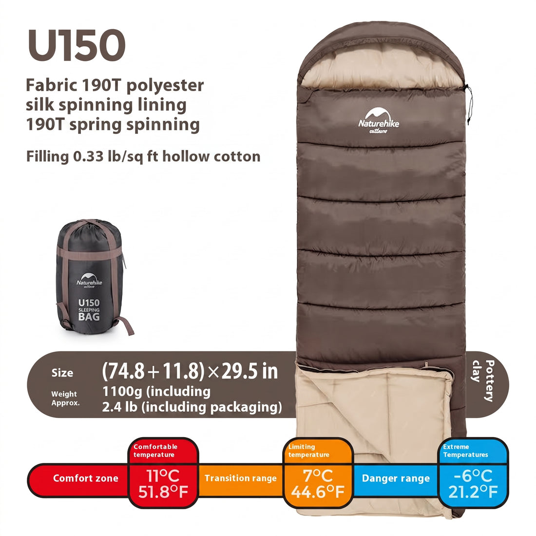 Hooded Envelope Winter Camping Sleeping Bag