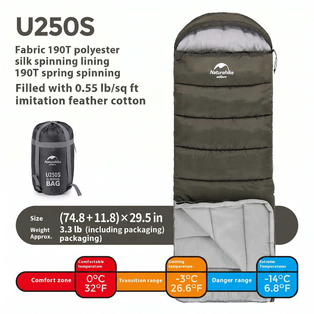 Hooded Envelope Winter Camping Sleeping Bag