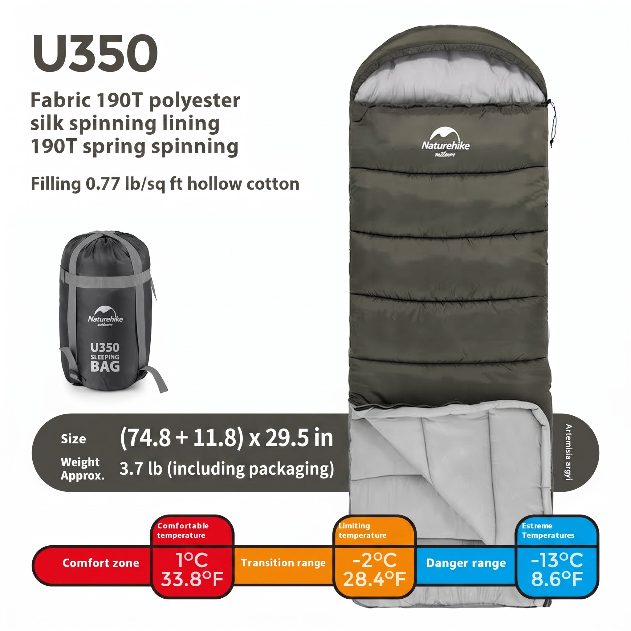 Hooded Envelope Winter Camping Sleeping Bag