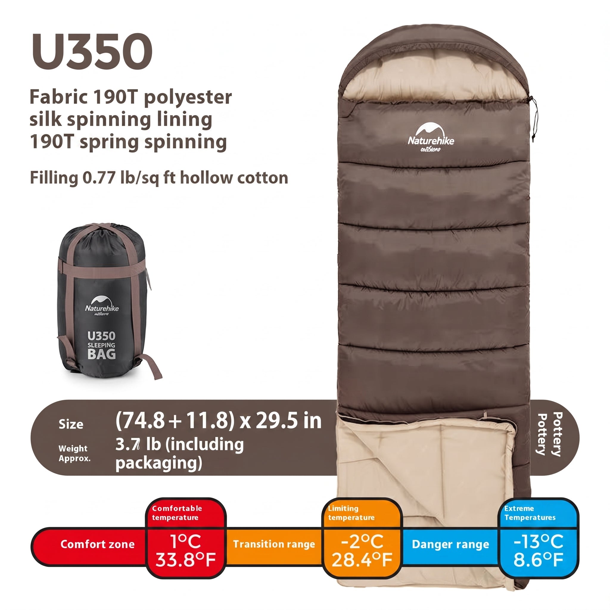 Hooded Envelope Winter Camping Sleeping Bag