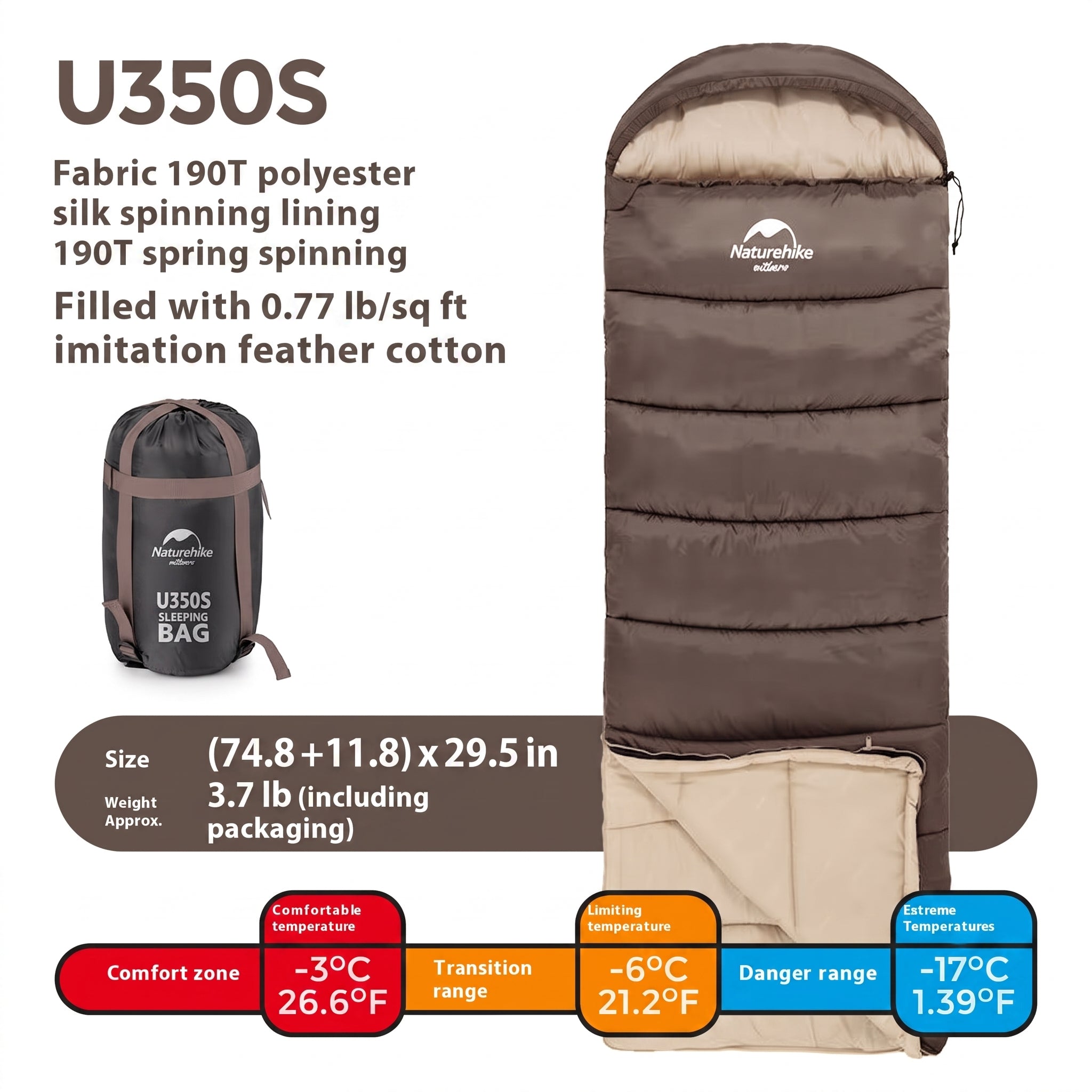 Hooded Envelope Winter Camping Sleeping Bag